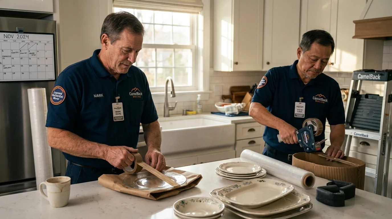 Professional crew packing kitchen dishware in Dobson, NC
